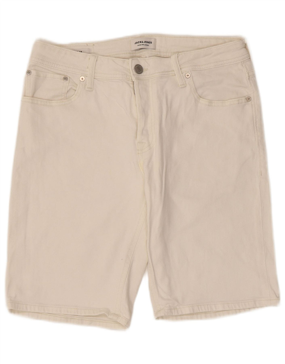 JACK & JONES Herren-Jeansshorts mit normaler Passform, Größe M, W32, weiße Baumwolle