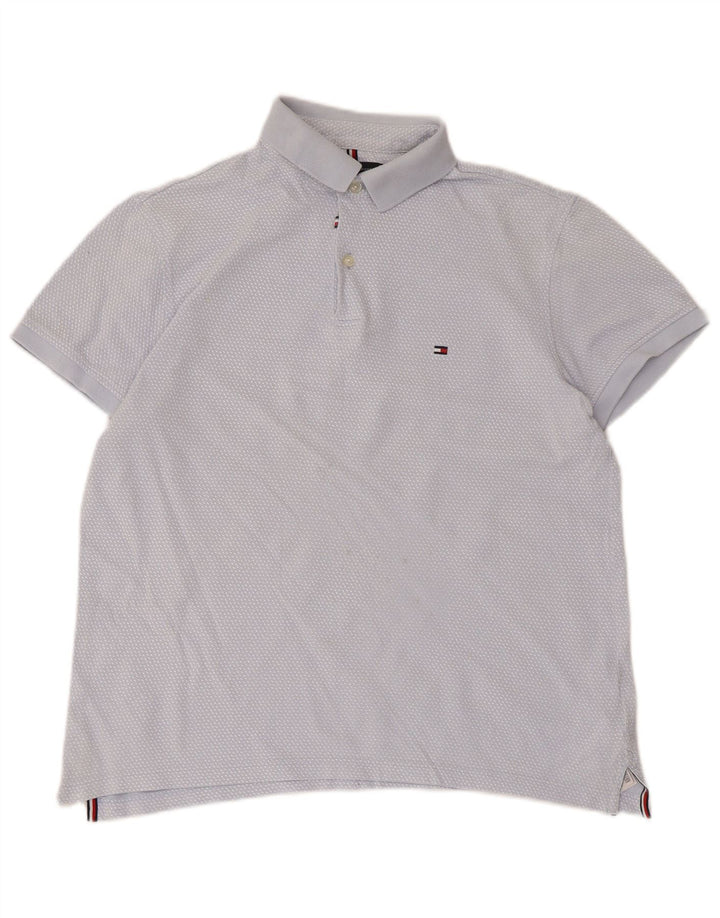 Tommy Hilfiger Herren-Poloshirt aus mittelblau gepunkteter Baumwolle