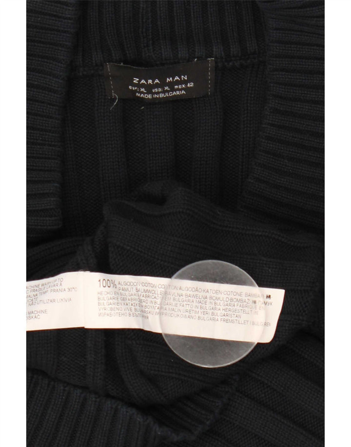 Zara Herren Strickjacke XL Marineblau Baumwolle