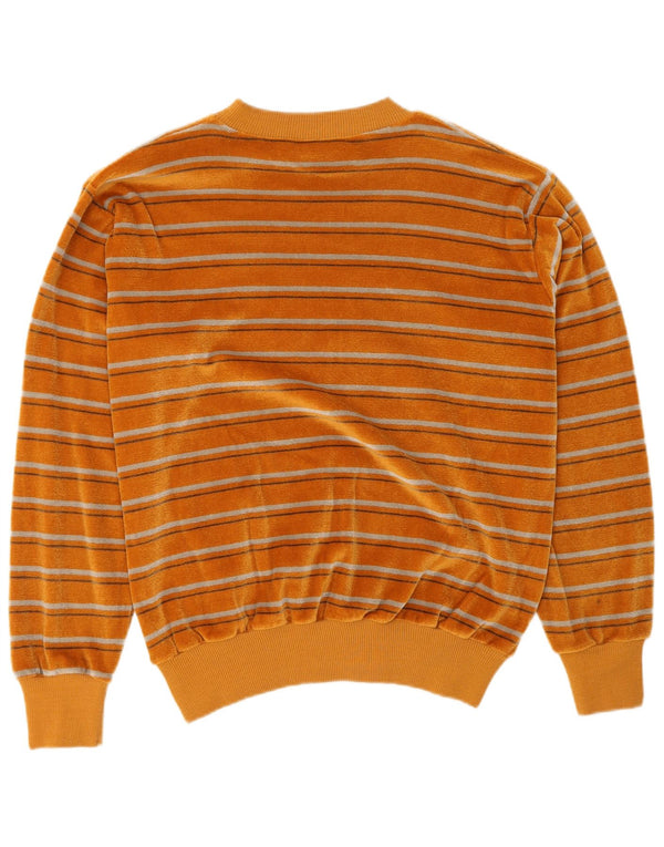 Vintage Damen Velours Sweatshirt Pullover UK 14 Medium Orange gestreift