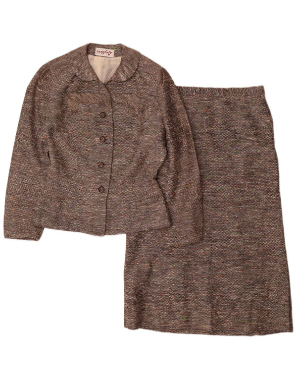 Vintage Damen 4-Knopf-2-teiliges Rock-Set UK 10 Small W26 Grau meliert