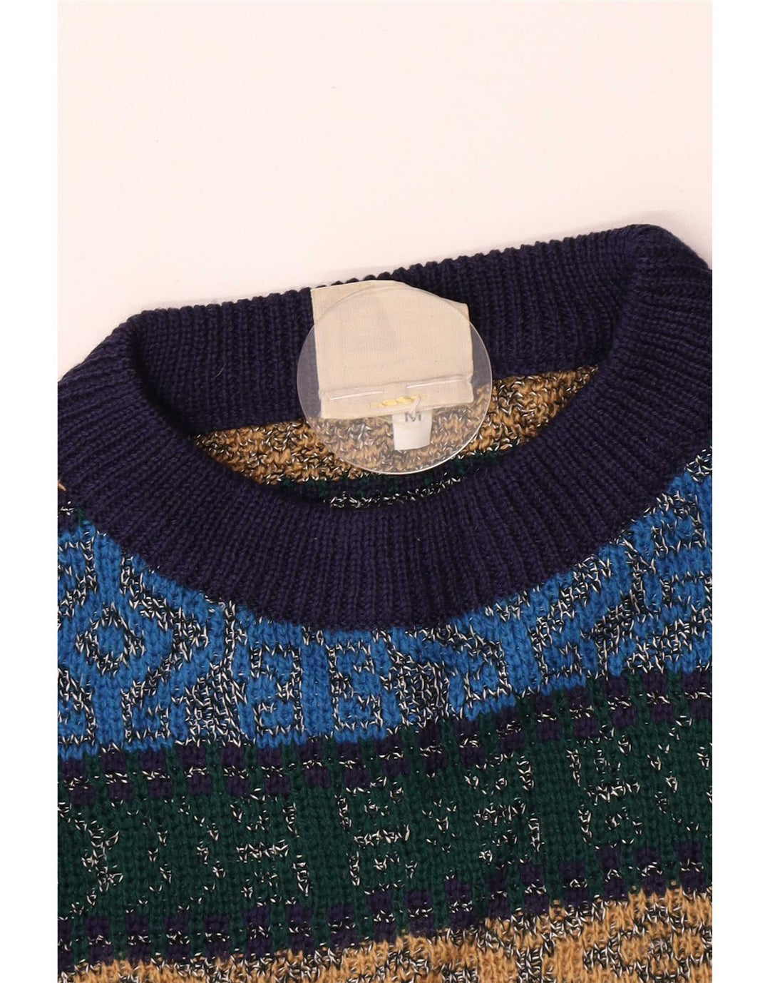 Vintage Herren-Pullover mit Rundhalsausschnitt, mittelblau, Argyle/Diamant