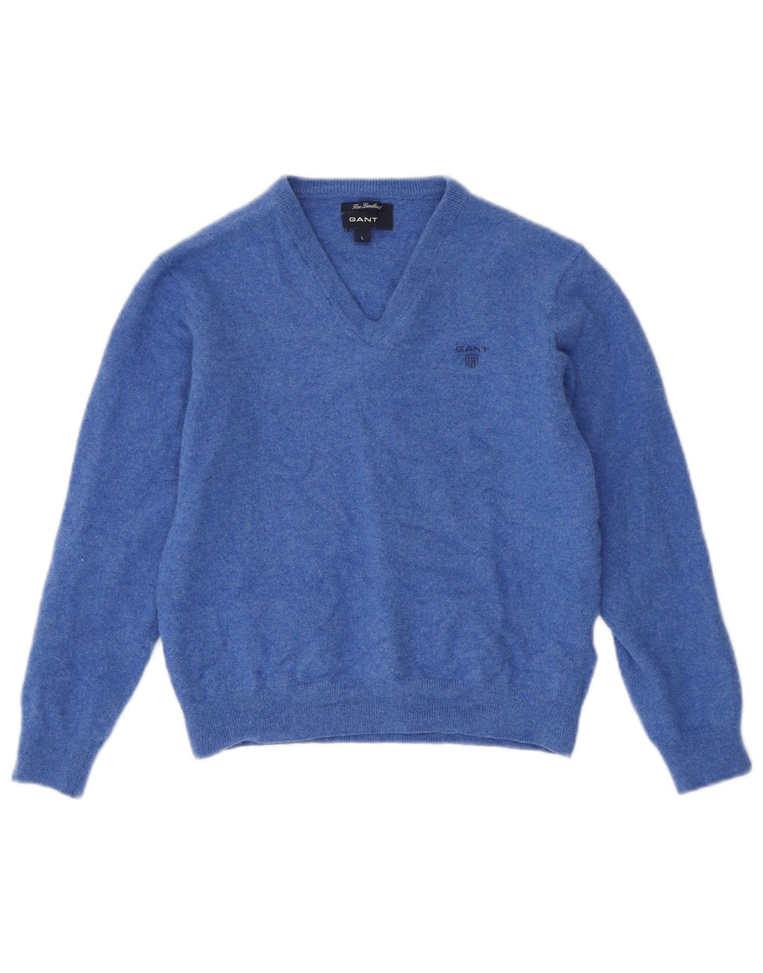 Gant Jungen-Pullover mit V-Ausschnitt, 7–8 Jahre, groß, blaue Lammwolle