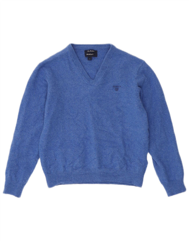 Gant Jungen-Pullover mit V-Ausschnitt, 7–8 Jahre, groß, blaue Lammwolle