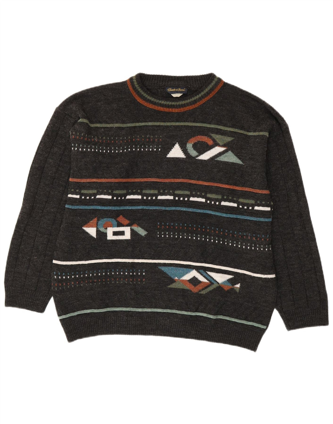 Vintage Herren Pullover mit Rundhalsausschnitt IT 48/50 Medium Navy Blue Geometrisch