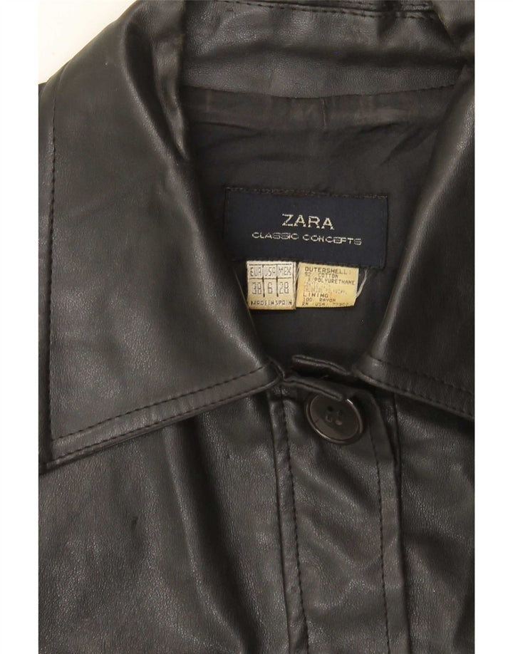 Zara Damen-Utility-Jacke aus Kunstleder, EU 38, klein, schwarze Baumwolle
