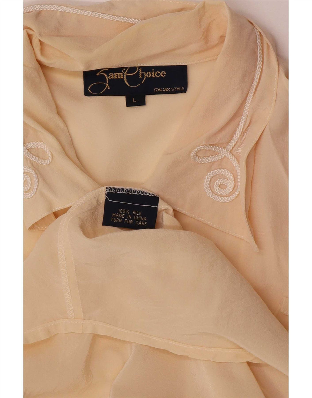 Vintage Damen reguläre Hemdbluse UK 14 große beige Seide
