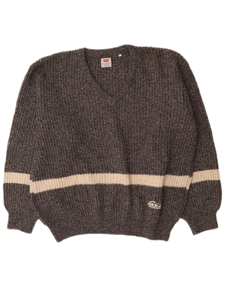 Levi's Herren-Pullover mit V-Ausschnitt, groß, graue Farbblock-Wolle