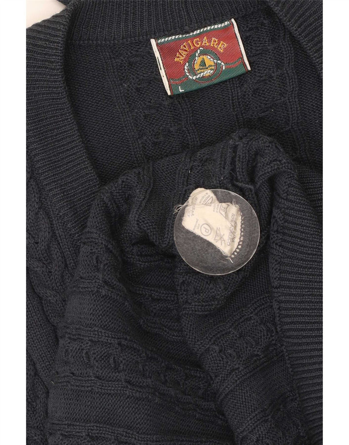 Navigare Herren-Strickjacke, große marineblaue Wolle
