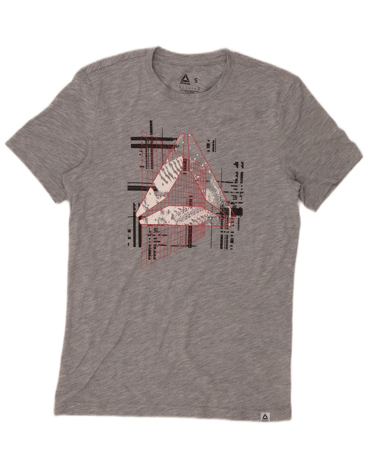 REEBOK Herren-T-Shirt mit Grafik, klein, grau gesprenkeltes Polyester