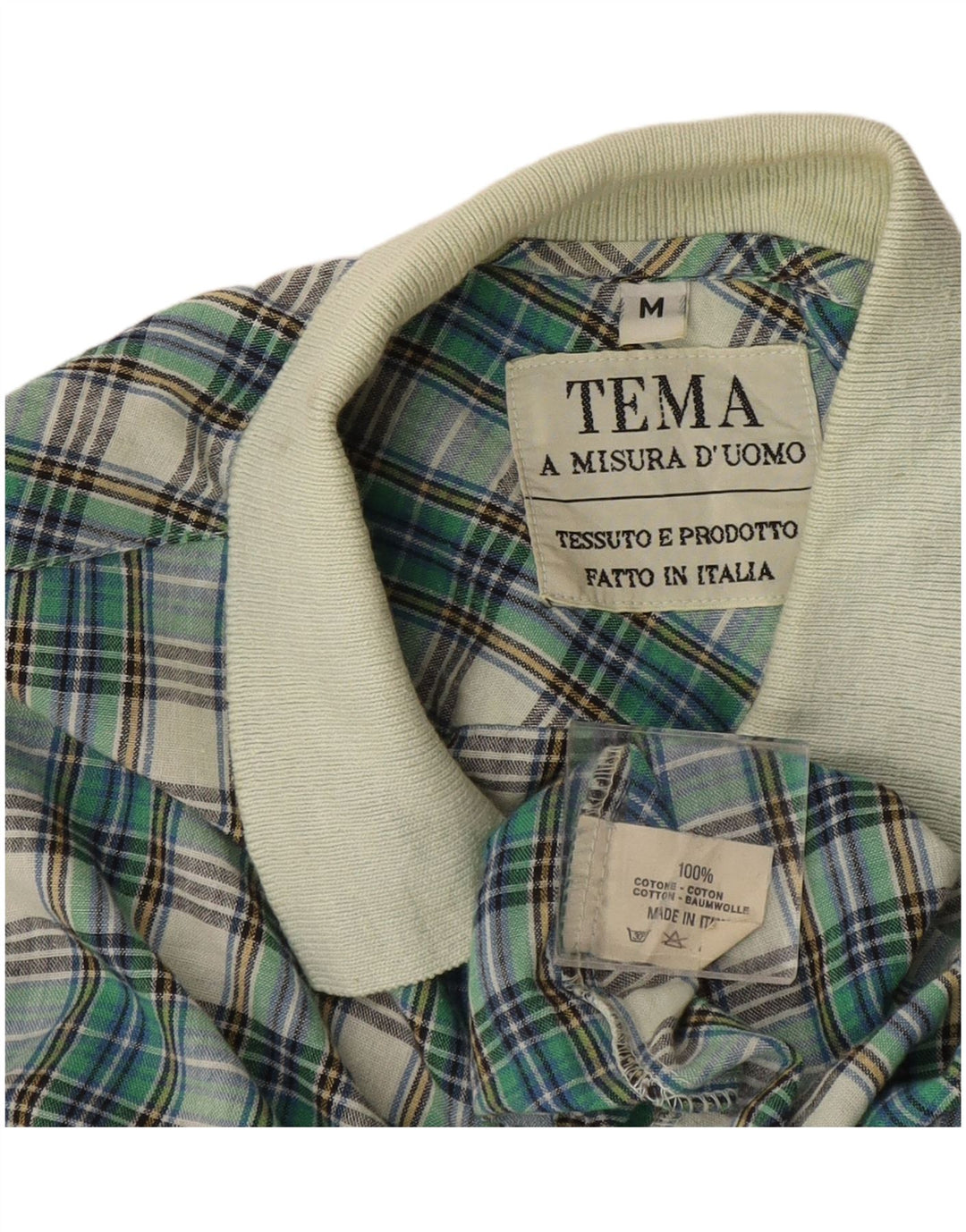 Vintage Herren-Pullover-Hemd aus mittelgrüner Karo-Baumwolle