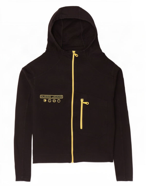Guess Damen-Kapuzenpullover mit grafischem Reißverschluss, UK 14, mittelschwarz, Baumwolle