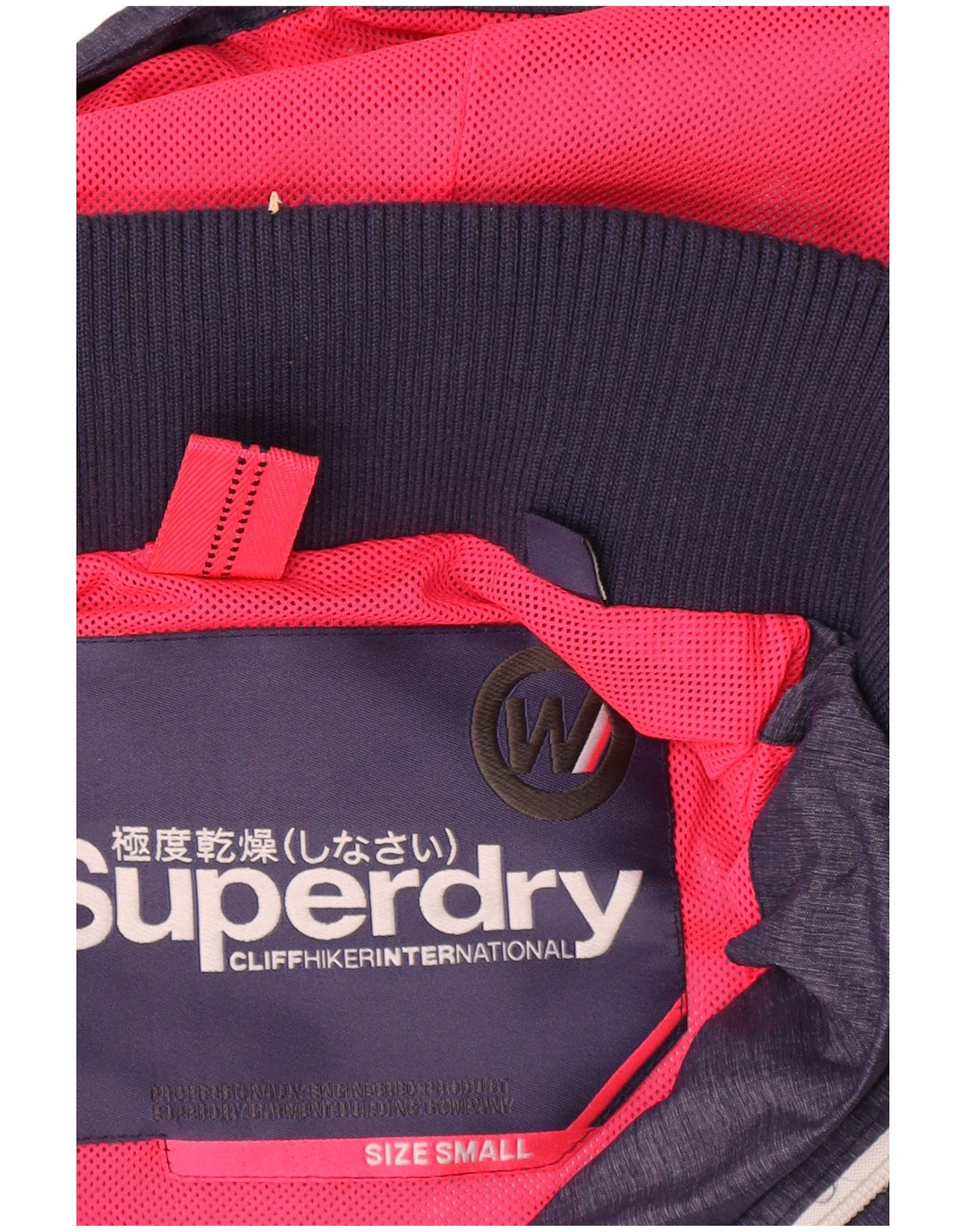 Superdry Damen-Regenjacke mit Kapuze, UK 10, Größe S, marineblaues Nylon