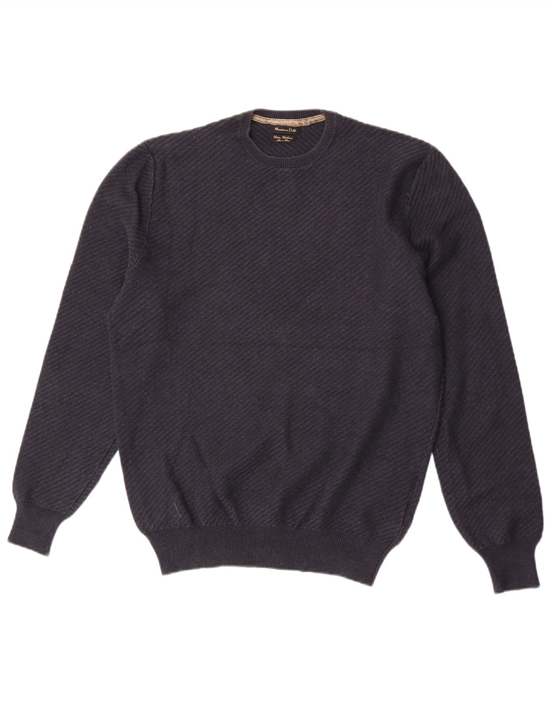 Massimo Dutti Herren-Pullover mit Rundhalsausschnitt, mittelmarineblaue Baumwolle