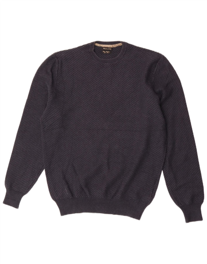 Massimo Dutti Herren-Pullover mit Rundhalsausschnitt, mittelmarineblaue Baumwolle