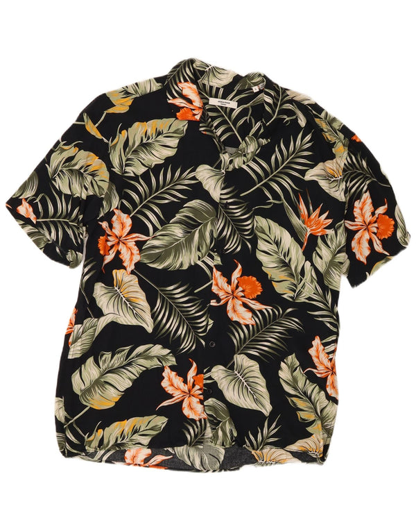 Jack & Jones Herren-Kurzarmhemd, groß, schwarz, geblümt, Viskose, hawaiianisch
