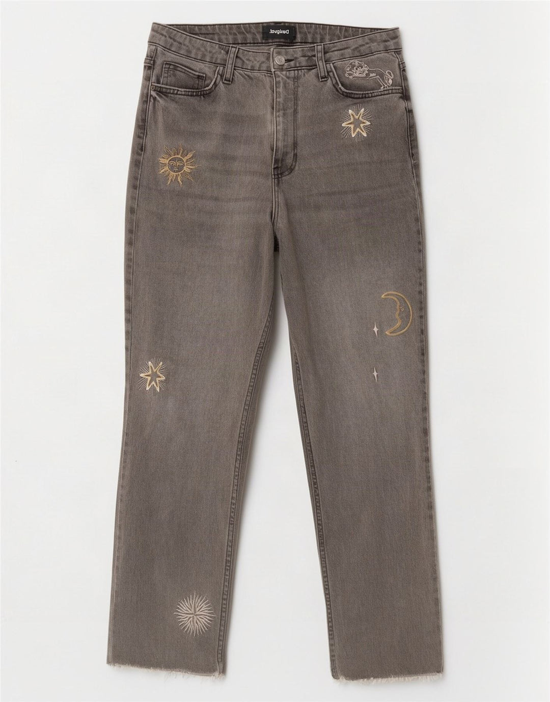Desigual Damen-Jeans mit abstraktem Muster, gerade, EU 42, groß, W32, L28, Grau