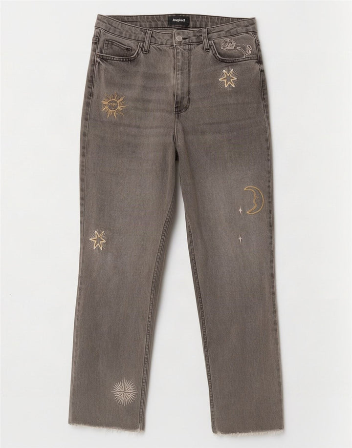 Desigual Damen-Jeans mit abstraktem Muster, gerade, EU 42, groß, W32, L28, Grau