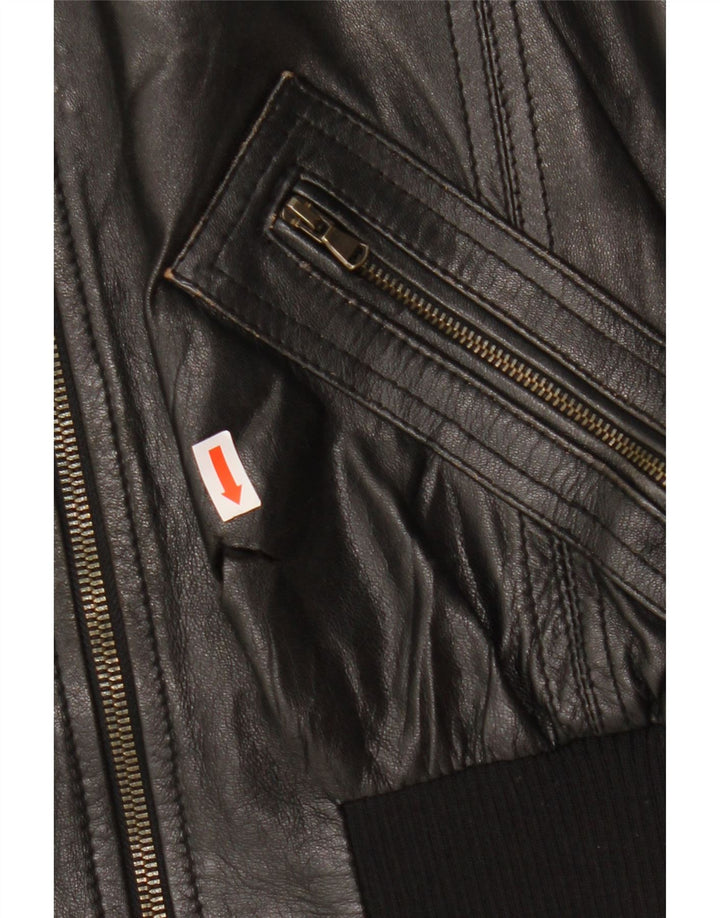 CINTI Damen Crop Bomber Lederjacke IT 46 Großes schwarzes Leder