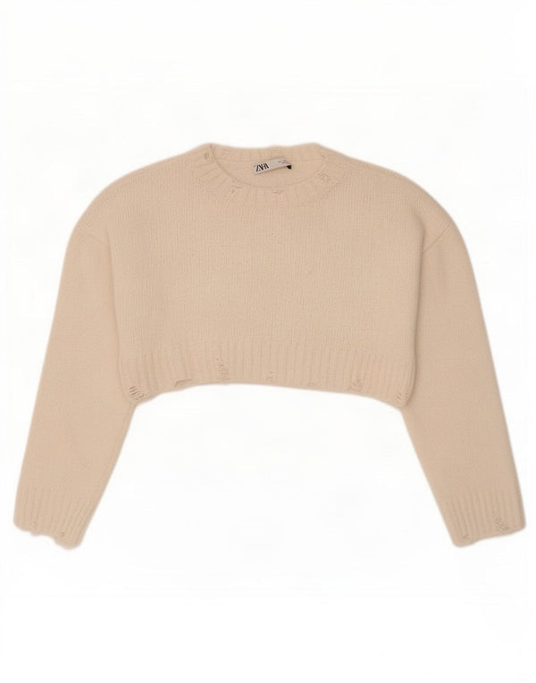 Übergroßer Bolero-Pullover für Damen von Zara, UK 10, Größe S, cremefarbenes Polyester