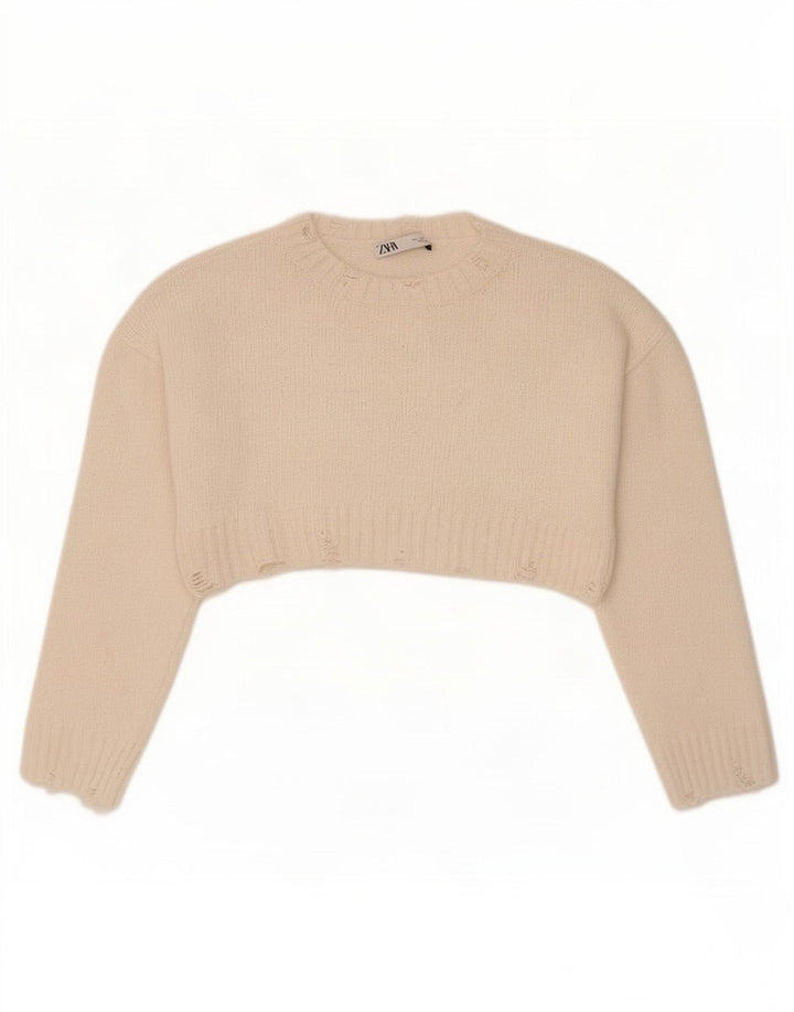 Übergroßer Bolero-Pullover für Damen von Zara, UK 10, Größe S, cremefarbenes Polyester
