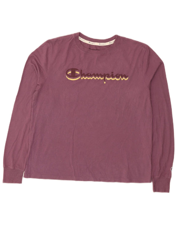 Champion Womens Graphic Top Langarm UK 16 Large Lila Baumwolle