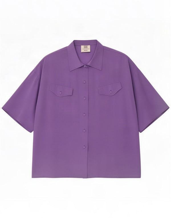 Enrico Coveri Womens Short Sleeve Oversized Shirt Blouse IT 46 Large Purple