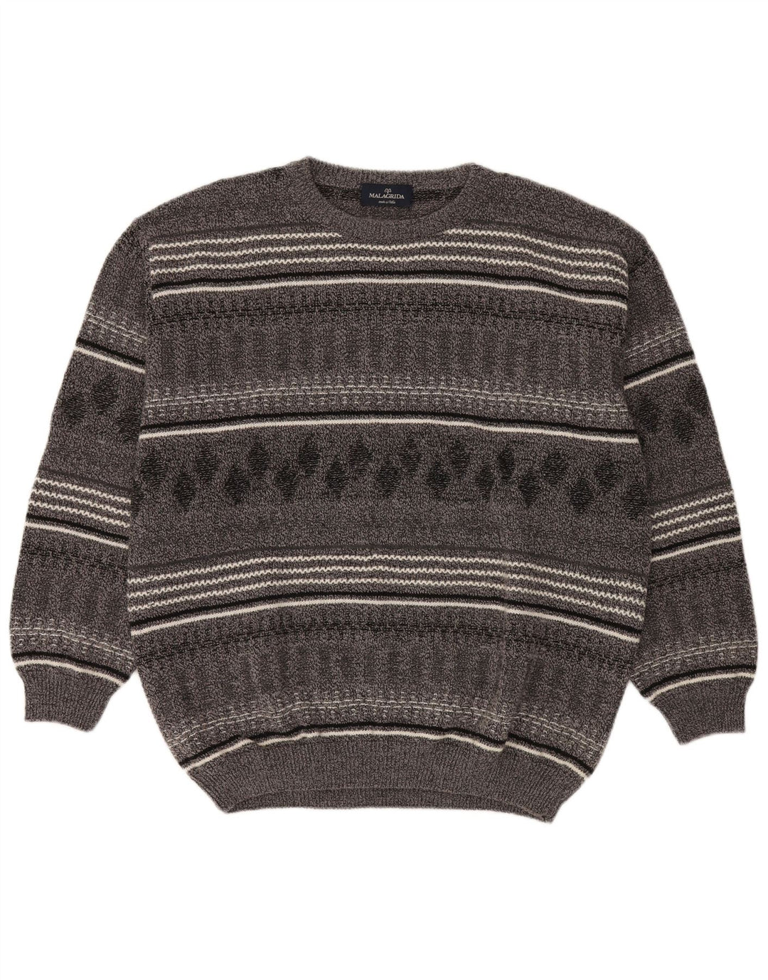Malagrida Herren-Pullover mit U-Boot-Ausschnitt, 2XL, grau gestreifte Wolle