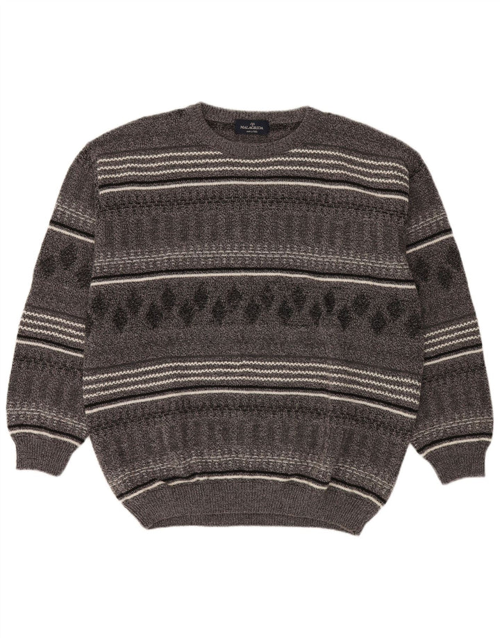 Malagrida Herren-Pullover mit U-Boot-Ausschnitt, 2XL, grau gestreifte Wolle