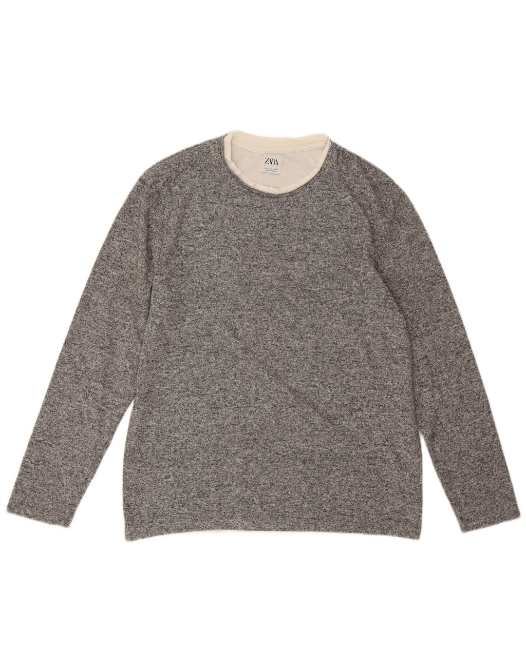 Zara Damen-Pullover mit Rundhalsausschnitt, UK 16, Größe L, grau, Polyester