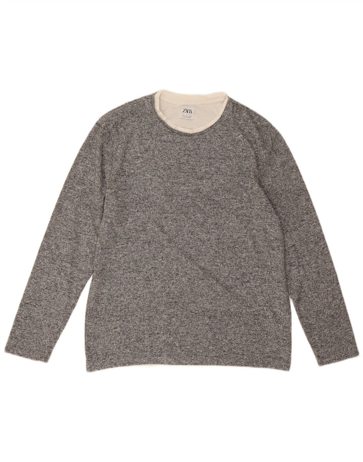Zara Damen-Pullover mit Rundhalsausschnitt, UK 16, Größe L, grau, Polyester