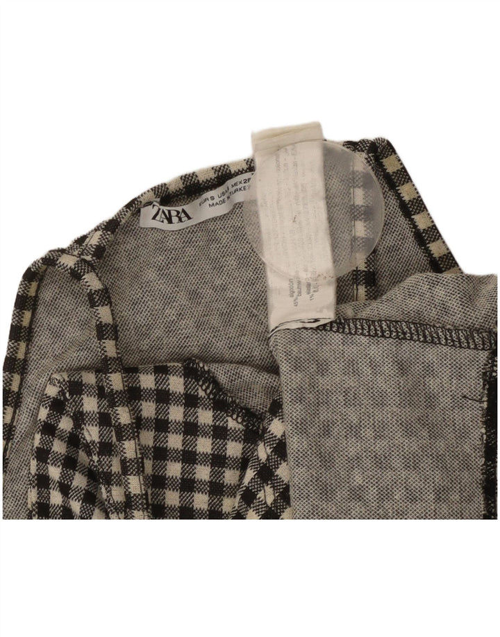 ZARA Damen Crop Neckholder Top UK 8 Small Schwarz Gingham Baumwolle