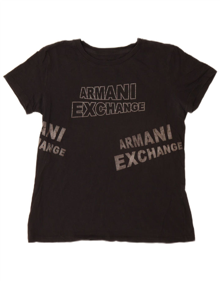 Armani Exchange Damen Grafik-T-Shirt-Oberteil UK 14 Medium Schwarz
