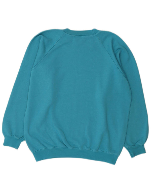 Vintage Damen Grafik Sweatshirt Pullover UK 14 Mittelblaue Baumwolle