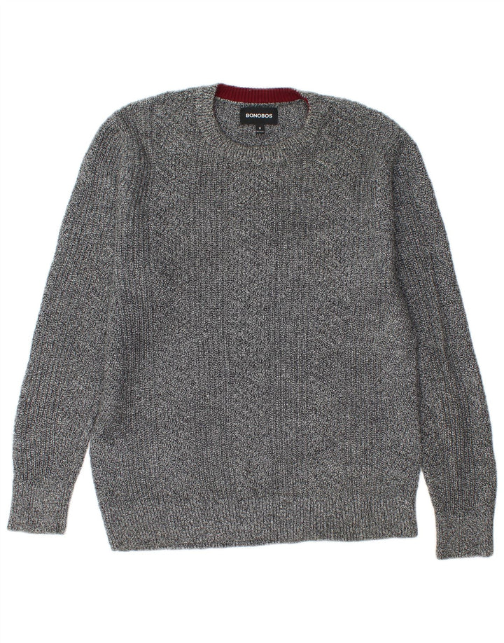 BONOBOS Herren-Pullover mit Rundhalsausschnitt, mittelgrau gesprenkelte Baumwolle