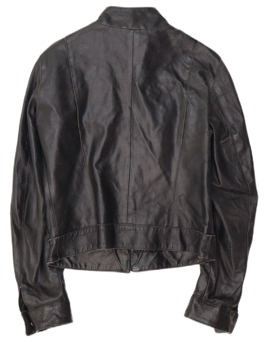 VINTAGE Damen Leder-Racer-Jacke IT 42 Mittelschwarzes Leder