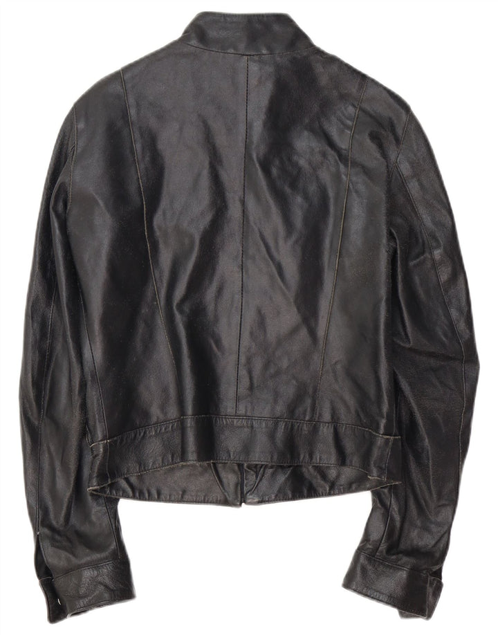 VINTAGE Damen Leder-Racer-Jacke IT 42 Mittelschwarzes Leder