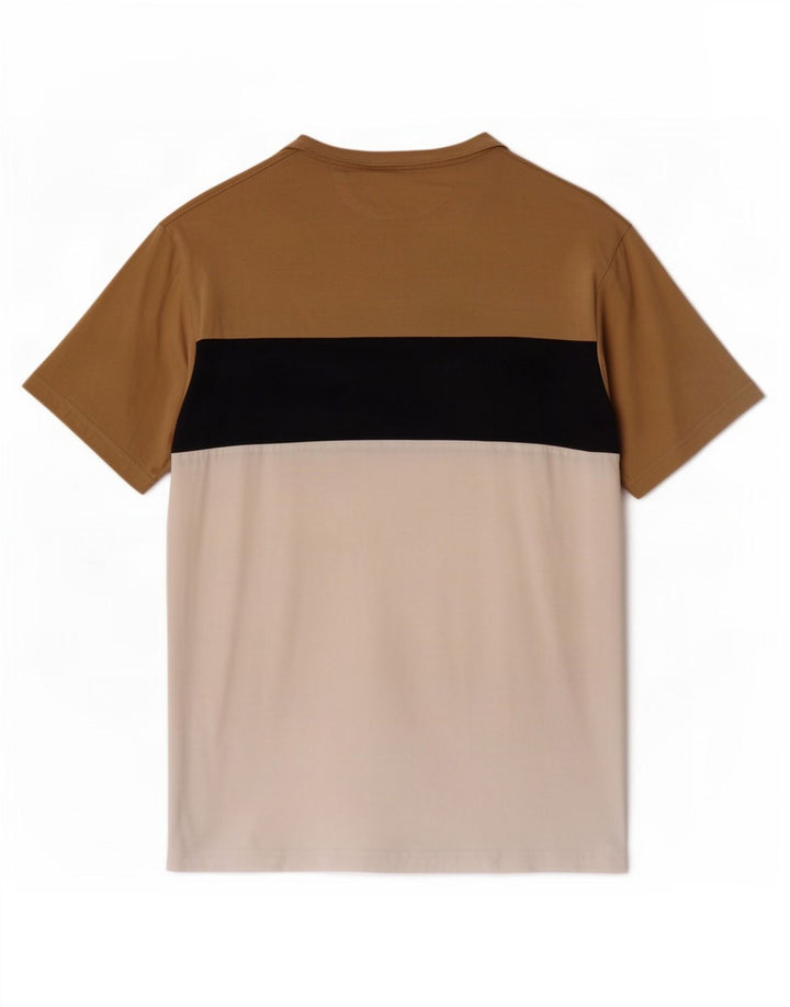 Zara Herren-T-Shirt-Oberteil aus mittelbeigefarbener Colourblock-Baumwolle