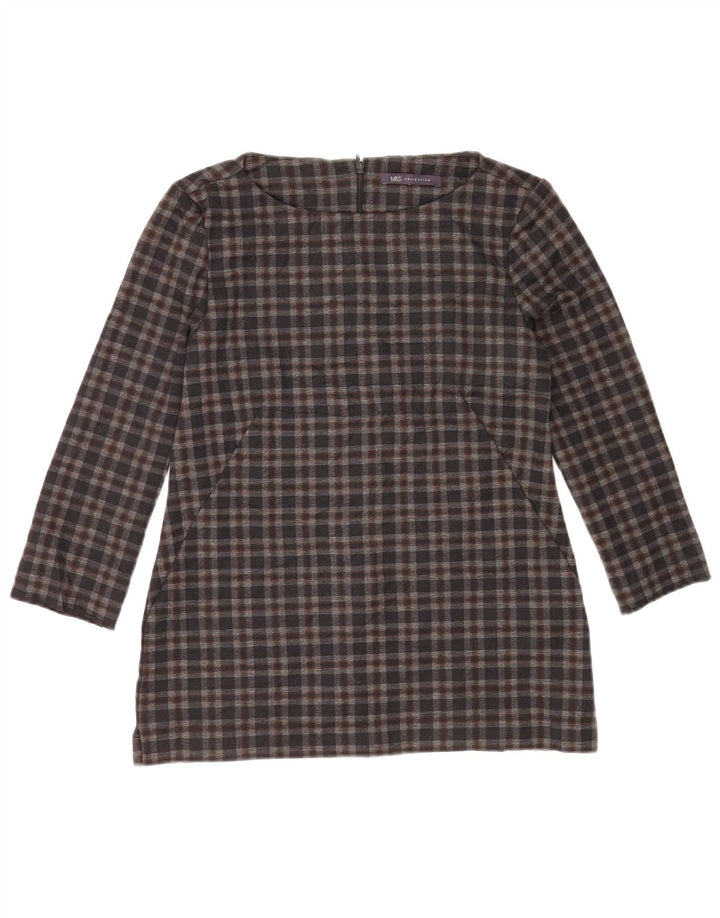 Marks & Spencer Damen-Blusenoberteil mit 3/4-Ärmeln, Gr. 8, klein, grau kariert