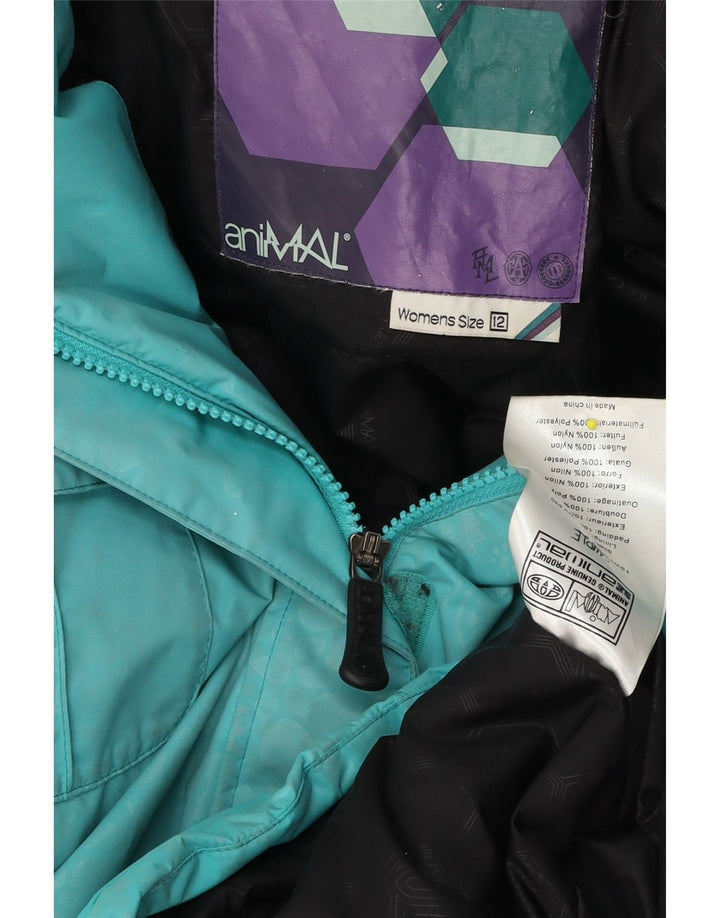 Animal Damen-Windbreakerjacke mit Kapuze, UK 12, mittelgroßes türkisfarbenes Nylon