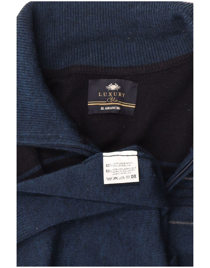 Il Granchio Herren-Pullover mit Reißverschluss am Hals, mittlere marineblaue Colourblock-Wolle