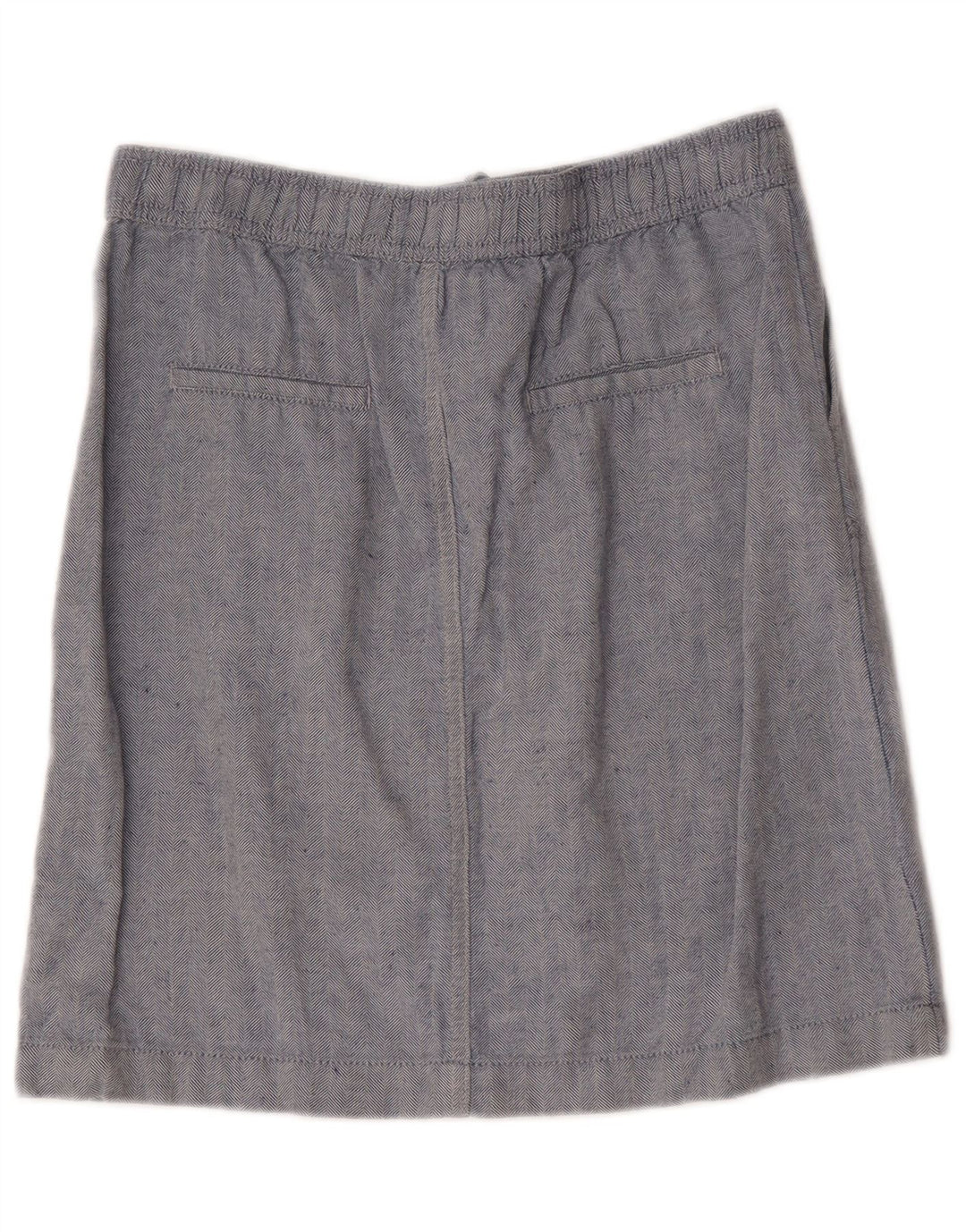 Marks & Spencer Damen Midirock UK 10 Small W30 Blaues Fischgrätenleinen