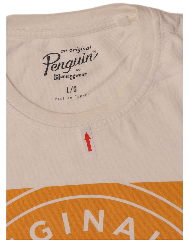 Penguin Herren-T-Shirt mit Grafik, Größe L, aus weißer Baumwolle
