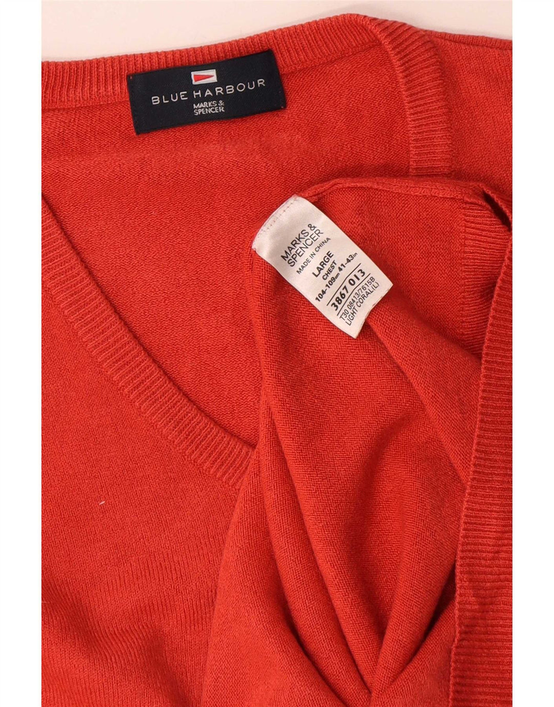 Marks & Spencer Herren Blue Harbor V-Ausschnitt Pullover Pullover Large Rot Acryl