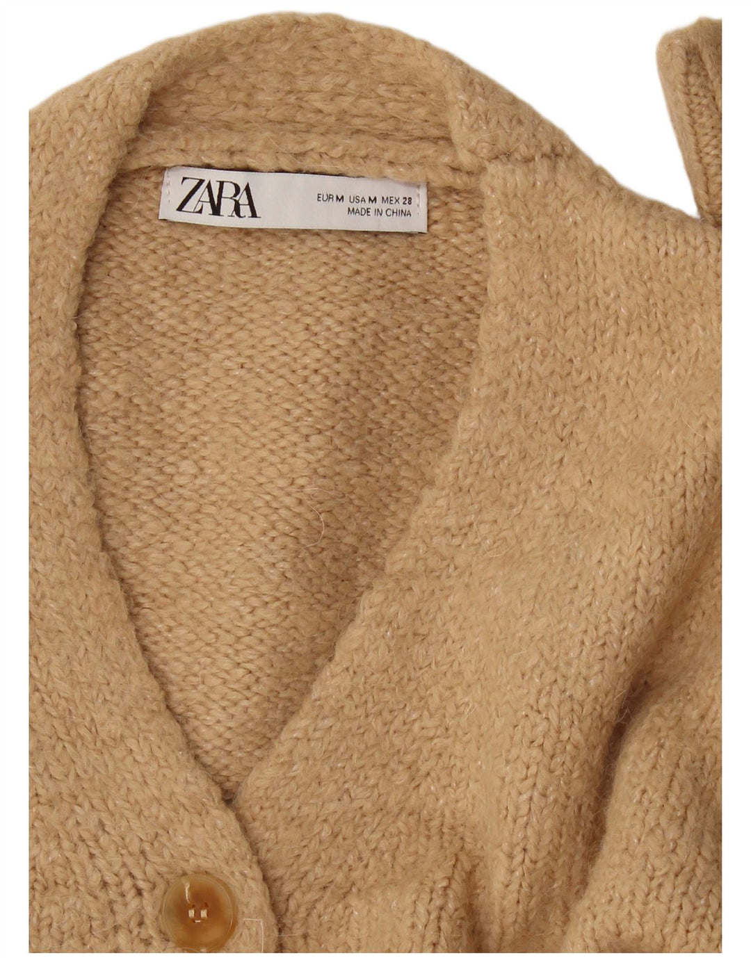 Zara Damen Crop Cardigan Pullover UK 14 Medium Beige
