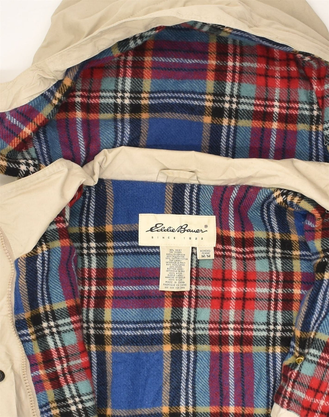 EDDIE BAUER Womens Hooded Windbreaker Jacket UK 14 Medium Beige Polyester | Vintage Eddie Bauer | Thrift | Second-Hand Eddie Bauer | Used Clothing | Messina Hembry 