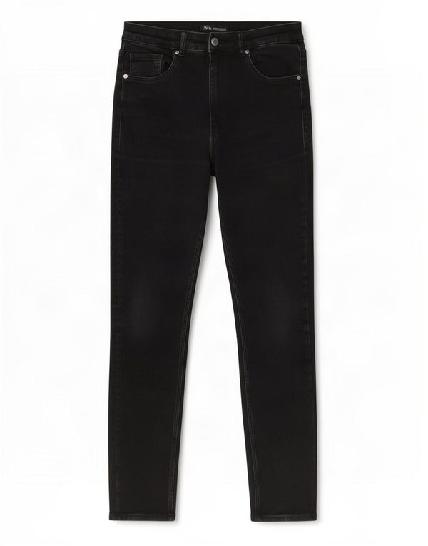 Zara Damen-Jeans mit hoher Taille, Röhrenjeans, EU 42, Größe L, W32, L30, schwarze Baumwolle
