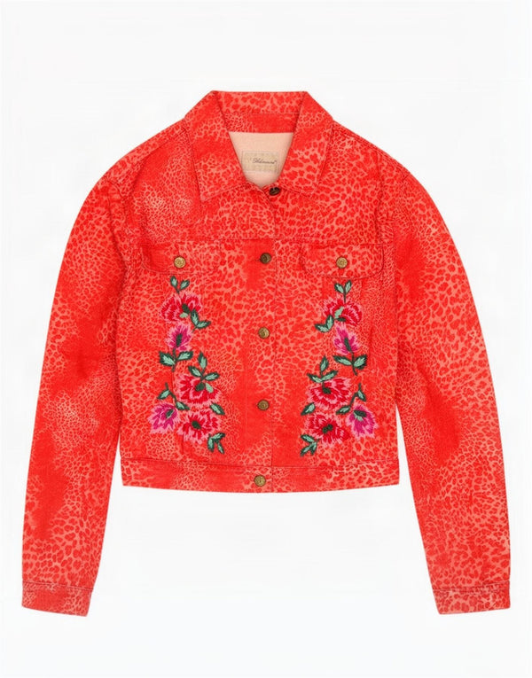 Blumarine Damen Jeansjacke IT 40 Kleiner roter Tierdruck