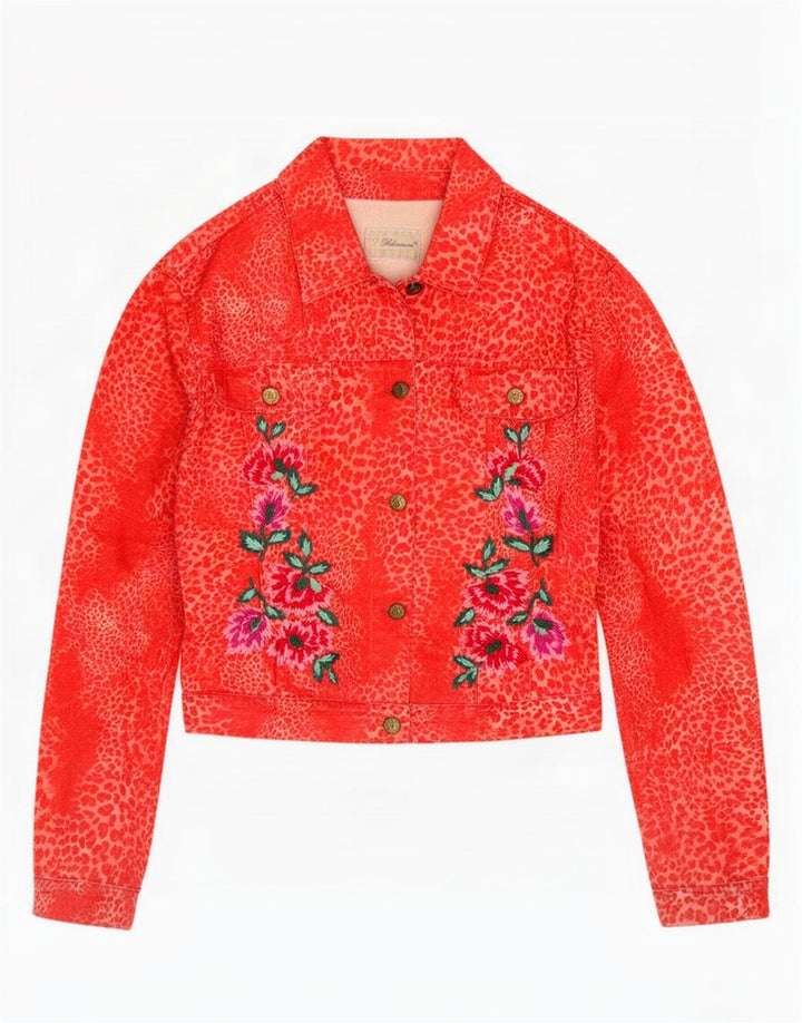 Blumarine Damen Jeansjacke IT 40 Kleiner roter Tierdruck