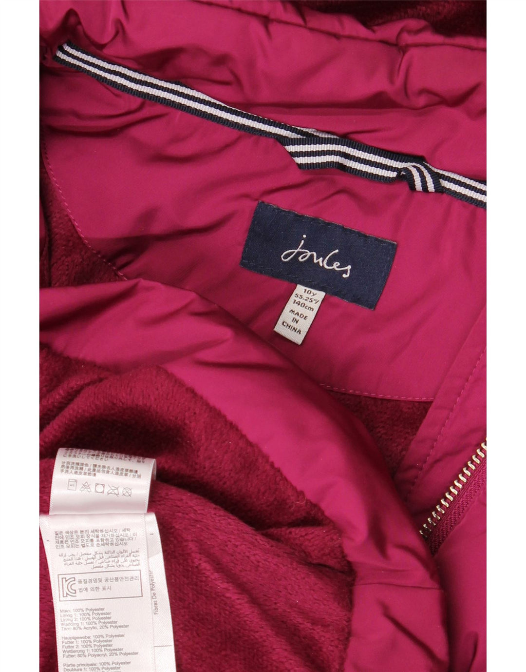 Joules Wattierter Mantel mit Kapuze für Mädchen, 9–10 Jahre, Rosa, Polyester